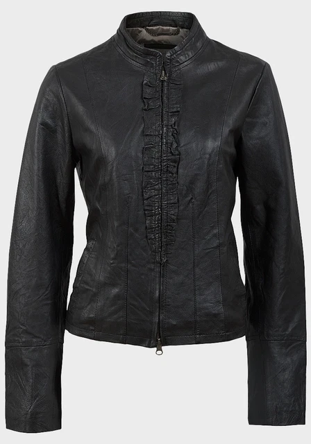 LADIES PEPPERBERRY FRILL Front Real Leather Biker Jacket