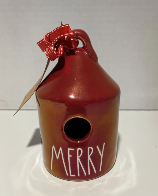 New Rae Dunn MERRY Mini Round Birdhouse Iridescent Red Luster Glazed 5 Inches