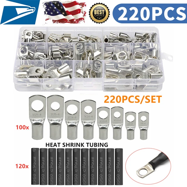 220PCS COPPER WIRE Lugs Battery Cable Ends Terminal Connectors