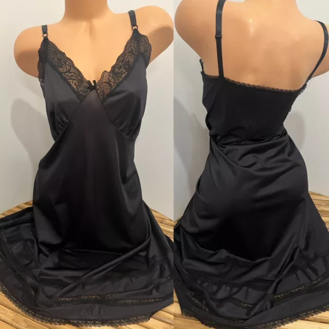 VINTAGE SILKY Nylon & lace BLACK FULL SLIP DRESS by ADONNA sz 46