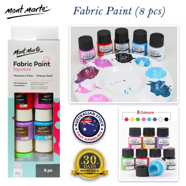 Mont Marte 8 x 20ml Fabric Paint Set Permanent Quality Textile Vibrant Colours