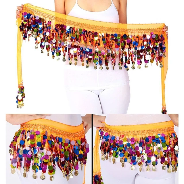 Gonna da ballerina donna nappe paillettes sexy fianchi sciarpa danza ventre cintura vita catena