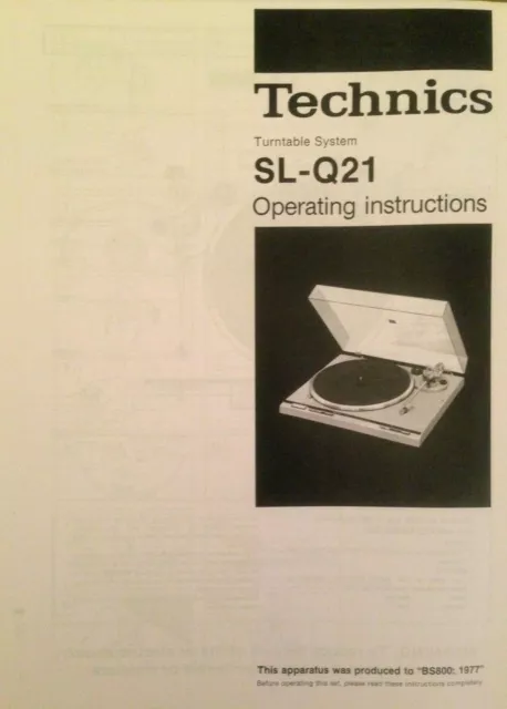 Technics Turntable System SL-Q21 Operating Instruction - USER MANUAL