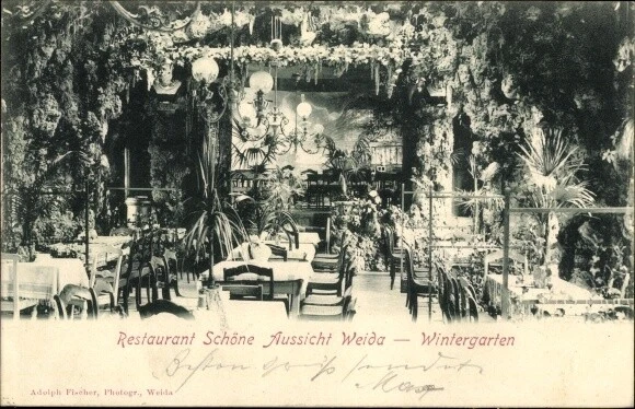 Ak Weida in Thüringen, Restaurant schöne Aussicht, Wintergarten - 3645857