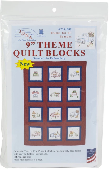 2er-Pack Jack Dempsey Thema gestempelt weiß Quilt Blöcke 9""x9"" 12/Stück-LKWs für al