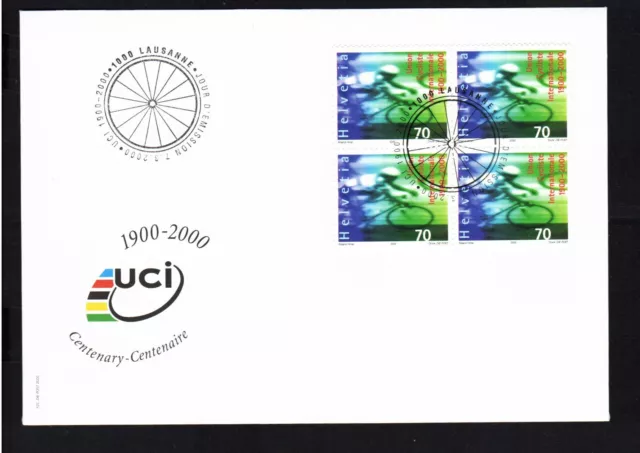 Schweiz Mi-Nr. 1715 Viererblock FDC Radsport