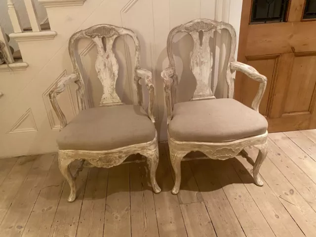 Beautiful Pair of 19c Swedish  Gustavian Style Beech Carver Chairs 2