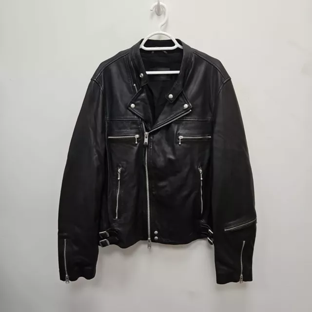 Allsaints Kline Biker Black Motorcycle Lamb Leather Biker Punk Racer Jacket XL