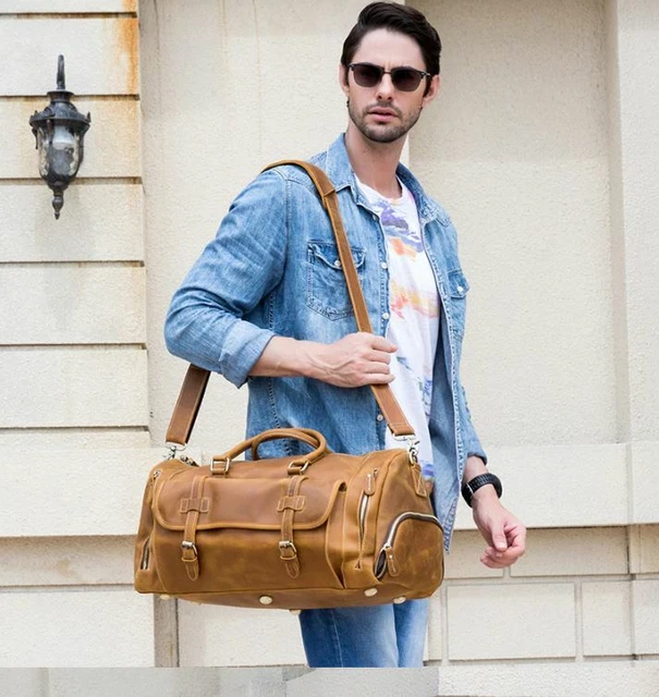 Hommes Cuir Véritable Voyage Sac de Sport Avec Chaussure Compartiment Valise PC