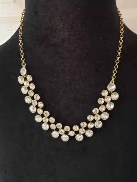 Vintage Clear Bubble Rhinestone Bib Necklace Adjustable 15" - 20"