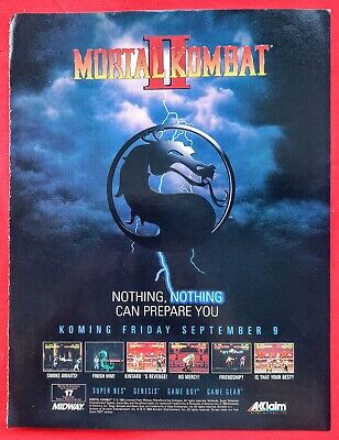 1993 MORTAL KOMBAT II Nintendo Genesis Video Game = Official Promo Art Print AD
