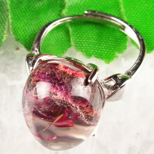 Silver Inlaid Purple Phantom Quartz Oval Pendant Adjustable Ring G36718