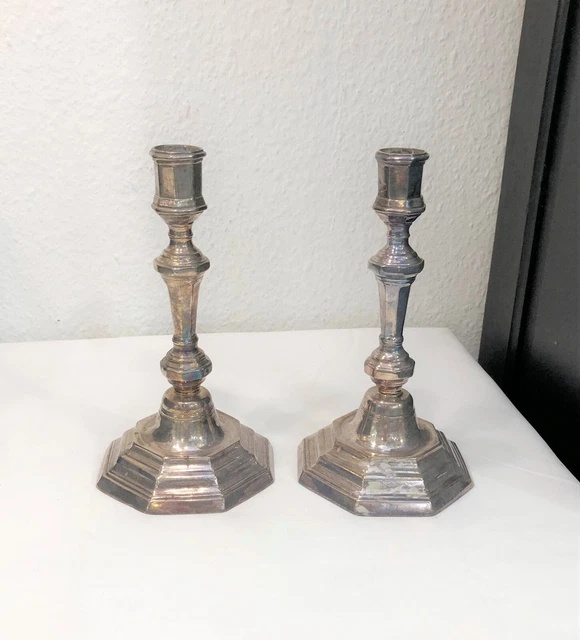 Paire de bougeoir d'époque LOUIS XV bronze argenté XVIII eme Candlestick 18 eme