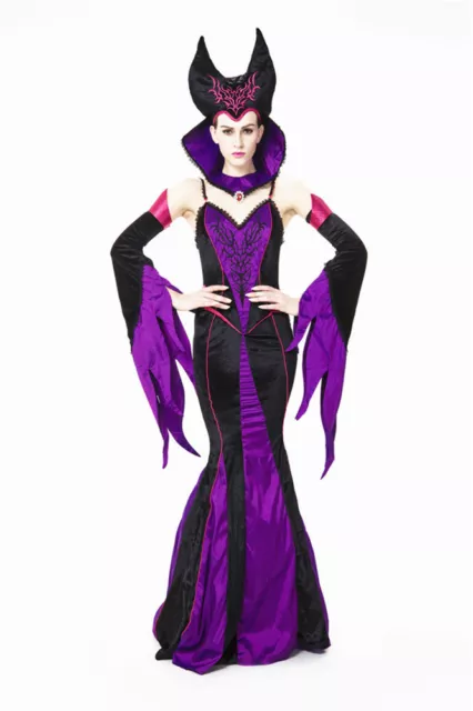 Womens Maleficent Evil Dark Queen Halloween Costume Fancy Party Dress ladcos10