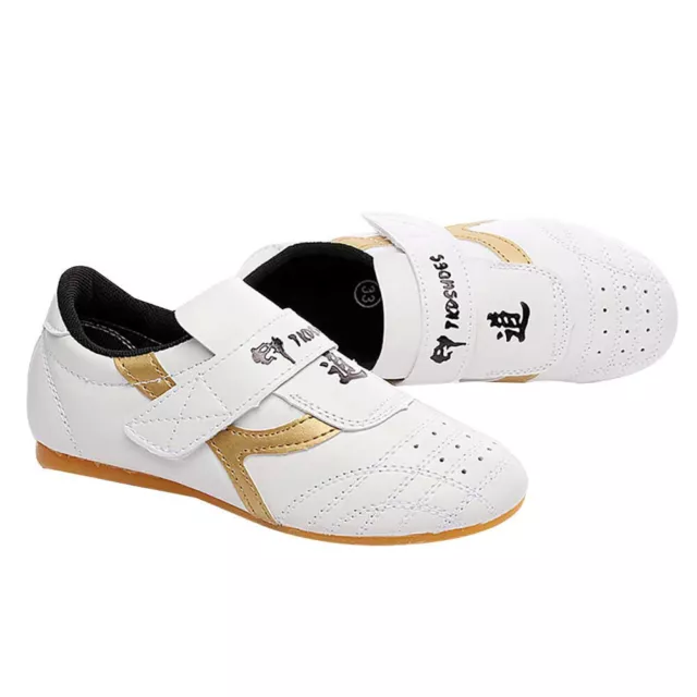 Kids Men Soft PU Taekwondo Shoes Martial Arts Chinese Kung Fu Tai Chi White New 3