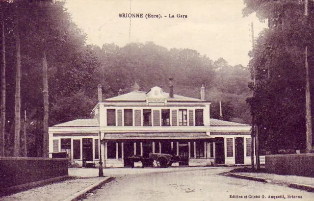 CPA 27 près Bernay Pont-Audemer Beaumont le Roger BRIONNE La Gare Attelage 1934