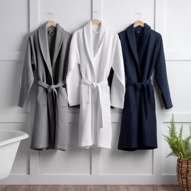 Waffle Cotton Dressing Gown Kimno Soft Lightweight Bath Robe For Mens Womens