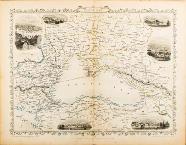 1851 BLACK SEA RUSSIA UKRAINE CRIMEA ORIGINAL JOHN TALLIS MAP 11x14 RAPKIN WM01