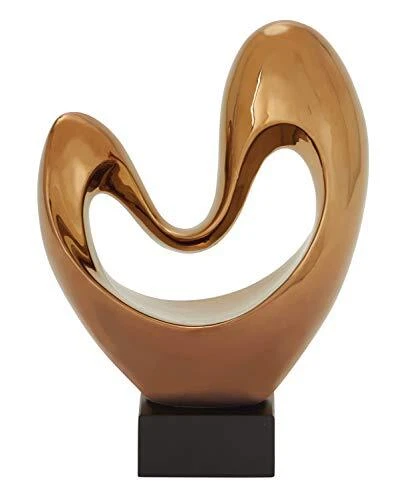 Porcelain Abstract Heart Sculpture With Black Base 10" X 5" X 14"