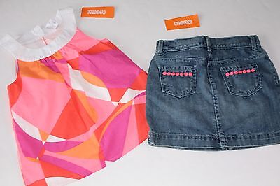 Gymboree Bright and Beachy Girls Size 5 Mod Top Shirt Denim Skirt NEW NWT