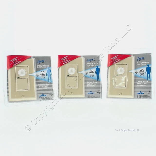 3 Leviton Ivory Single Pole Decora Motion Sensor Occupancy Switches 300W 6780-I