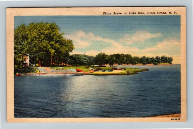 Silver Creek NY- New York, Shore Scene On Lake Erie, Vintage Postcard