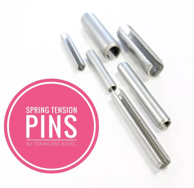 Slotted Spring Tension Pins Sellock Roll Pins A2 Stainless Steel 2mm & 2.5mm Dia