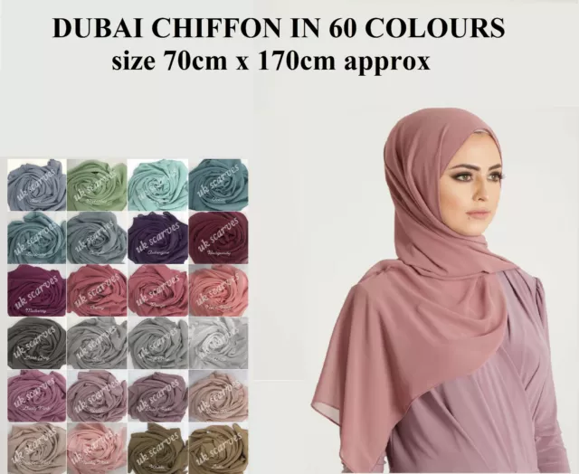 High Quality Plain Chiffon Hijab Scarf Shawl Wrap Soft Georgette  Dubai Elegant