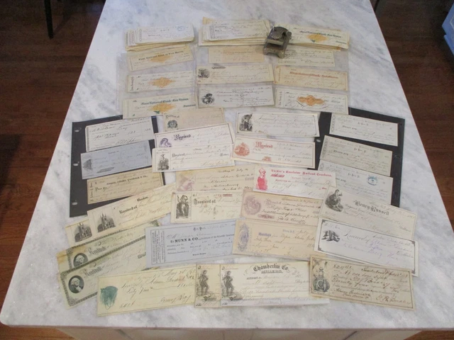 1800s CANCELLED CHECKS/BANK RECEIPTS & CHECK CANCEL MACHINE+300PCS 1ST NATL BANK