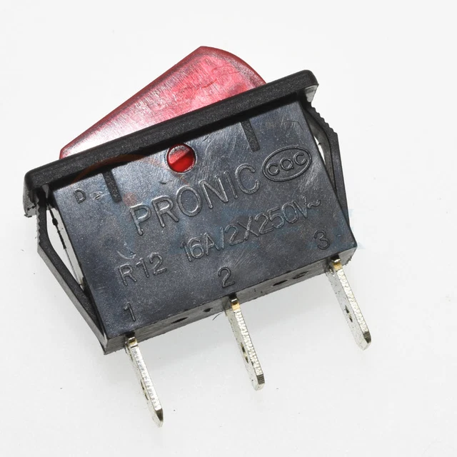PRONIC R12 16A/2X250V AC Rocker Switch Red Lamp 3 Pins 2 Positions ...