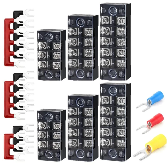 6 Sets Terminal Block and Strip, 6PCS 3/4/5 Positions 600V 15A Dual Row Screw