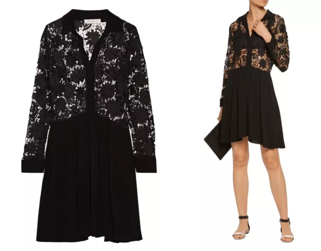 NWT Sandro Roxane Crepe and Lace Dress, Noir (Black) Size 2 (S-M) $530