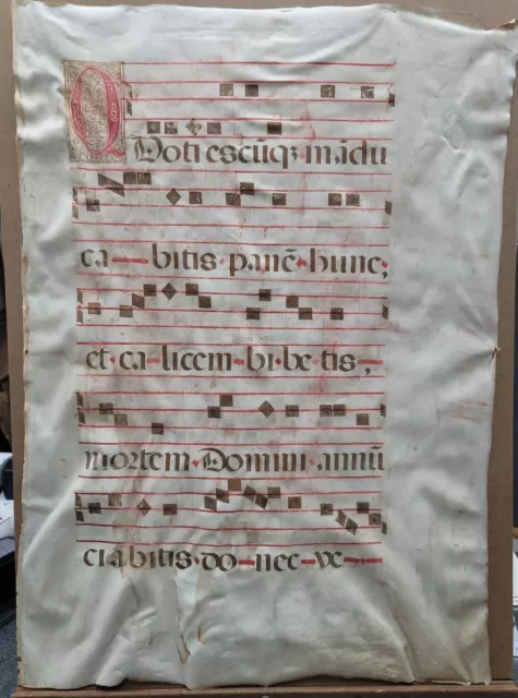 16th Century Antiphonal Music Manuscript on Vellum 31"×22.5" Double sided 1 Page