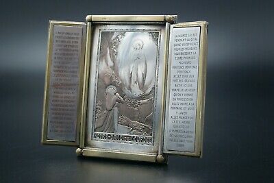 † BVM OUR LADY OF LOURDES by WICKER ENGRAVING SILVER COPPER TRIPTYCH FRANCE †