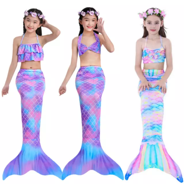 3Pcs/set Girls Mermaid Tail Swimming Costume Bikini Set Summer Kids Swimsuit