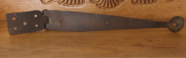 Antique 1800’s Barn Strap Hinge Hand Wrought Iron Round End Door or Furniture 2