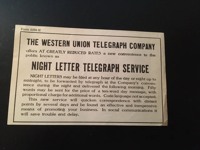 Antique Advertisement Western Union Night Telegraph Service Early 1900s