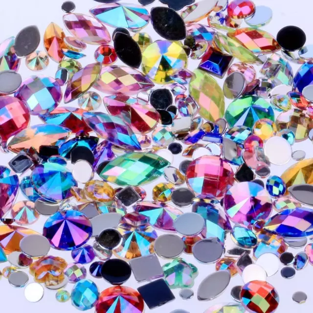 Mix Sizes 300Pcs Crystal AB Mix Colors Nail Art Rhinestones DIY Non Hotfix Flatb