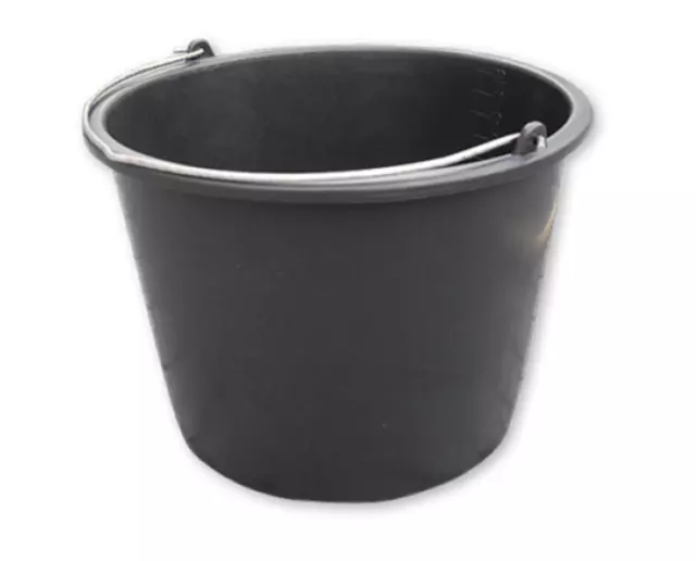 16L Ltr Litre Black PP Plastic Bucket Container - Metal Handle + Measuring Lines