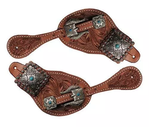 Showman Ladies Tooled Leather Spur Straps w/ Vintage Conchos and Buckles