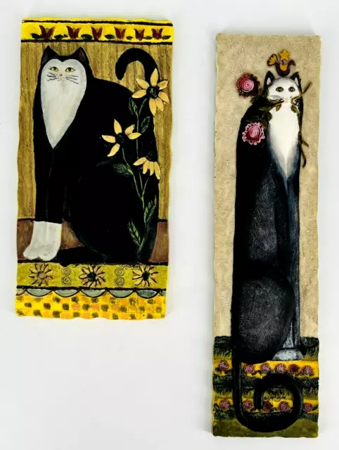 2 E. Smithson Cat Wall Hanging Plaques 3D Resin Whimsical Folk Art