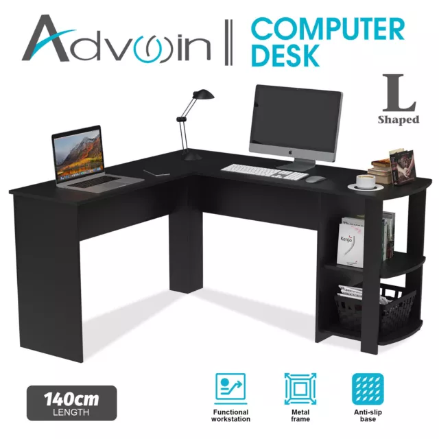 Advwin L-Shape Computer Corner Desk Office Laptop Workstation Study Table 140CM