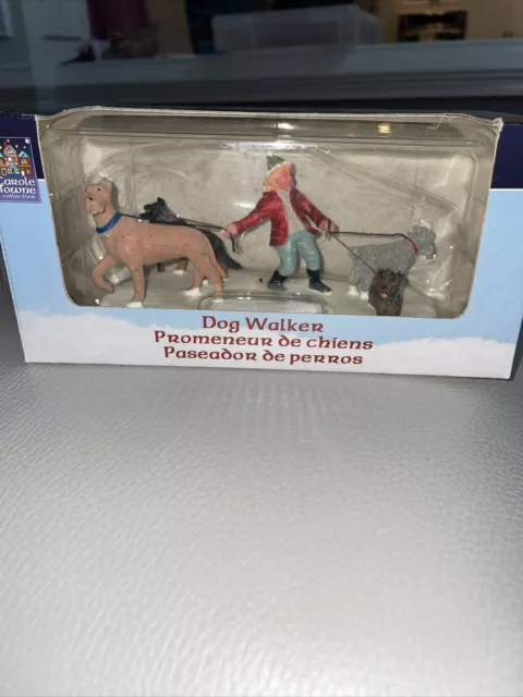 Carole Towne DOG WALKER Christmas Village Winter Figurine Accessory LEMAX 2007