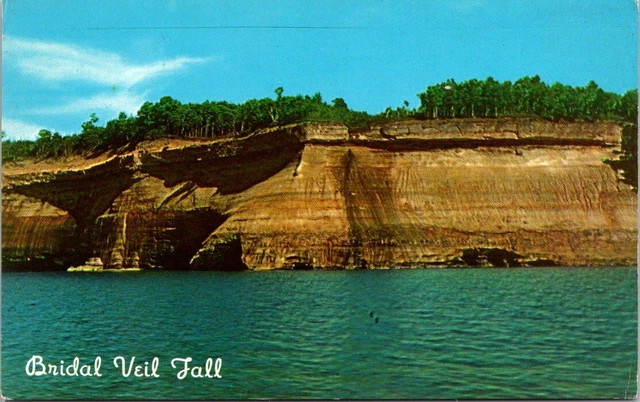 Bridal Veil Falls Lake Superior Munising Michigan Vintage Postcard