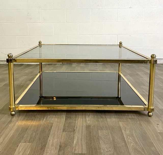 Vintage Brass French Style Square Brass and Glass Cocktail Coffee Table Vintage Brass French Style Square Brass and Glass Cocktail Coffee Table