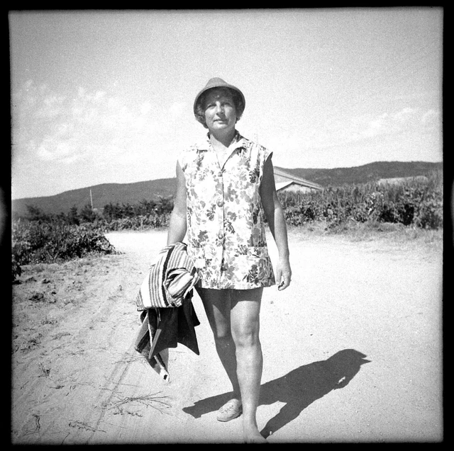 Women Going to the Beach Holiday Negative Antique Photo + Original Print Year. 1950