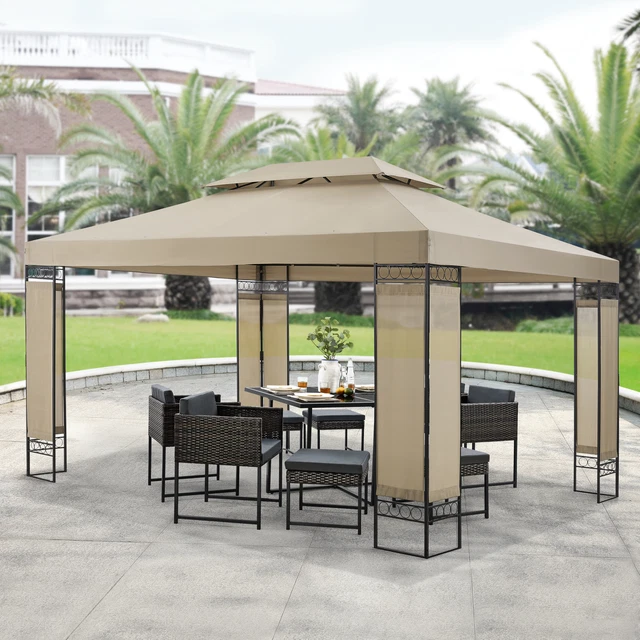 [en.casa] Pavillon Gartenpavillion Gartenzelt Partyzelt Festzelt 4x3m Beige