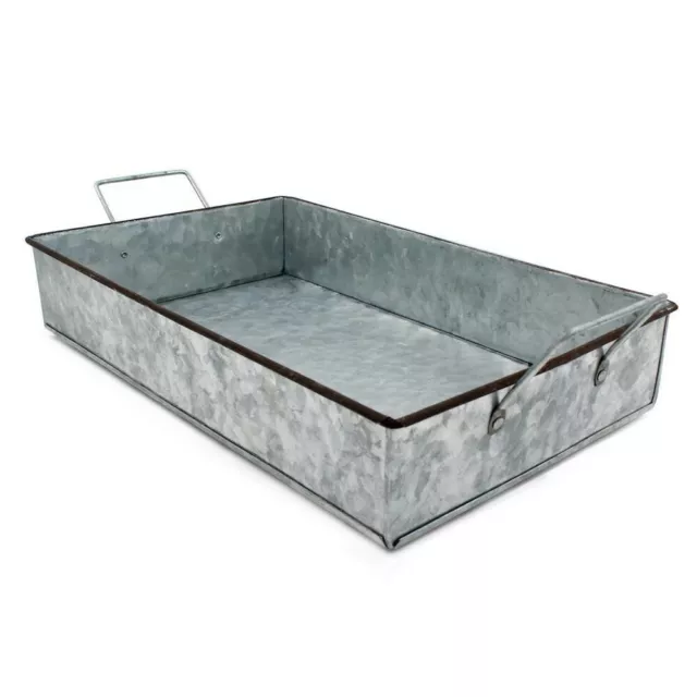 Galvanized metal tray, console decorative centerpiece, craft supplies bin