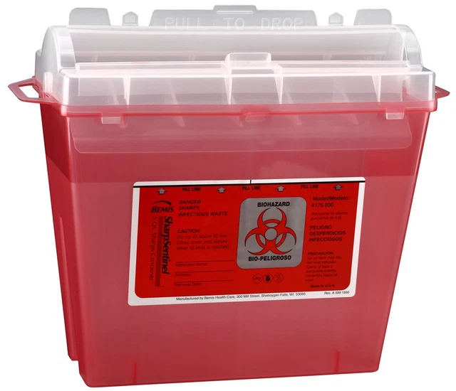 Bemis Healthcare 175030-5 5 Quart Sharps Container, Translucent Red (Pack of 5)