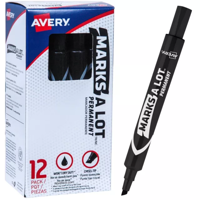 Avery Marks A Lot Large Desk-Style Permanent Marker, Chisel Tip, Black, 36-Pack